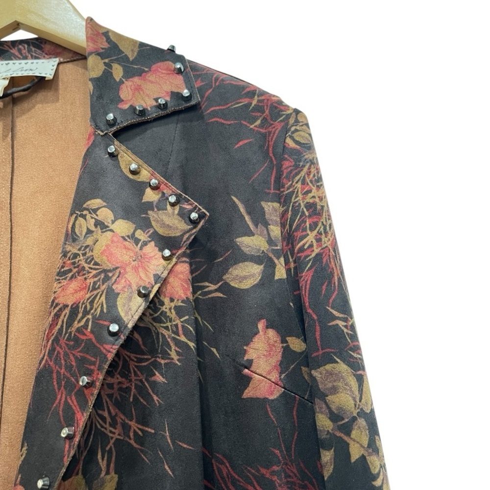 Sheryl Crow Boho Faux Suede Floral Trench Coat Brown Orange | Size Small - Picture 6 of 10